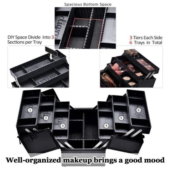 Makeup Train Case Professional Adjustable -6 Trays Cosmetic Cases Makeup Storage - Picture 3 of 6